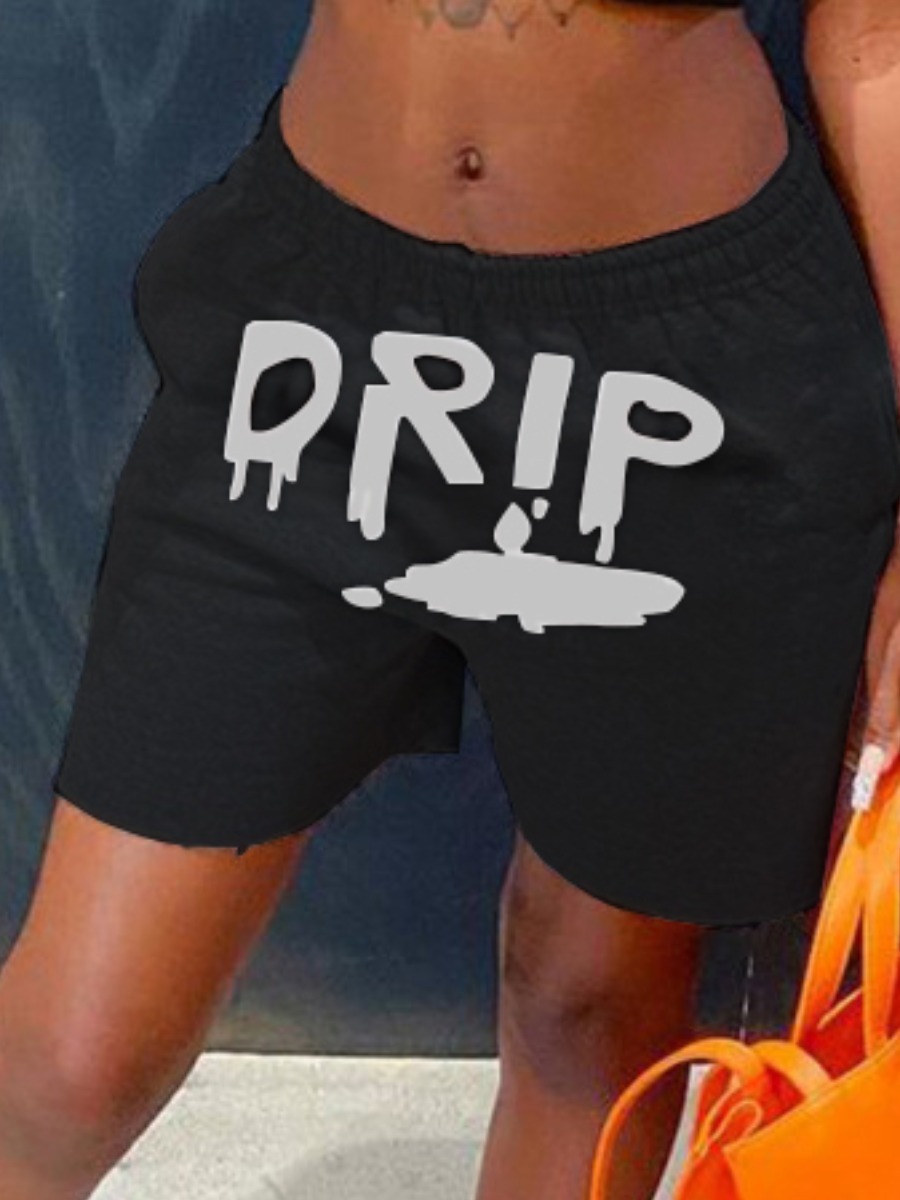 

Lovely Sporty Mid Waist Letter Print Black Shorts