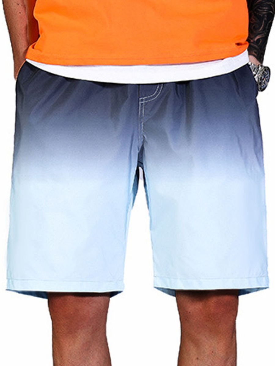 

Lovely Men Casual Mid Waist Gradient Blue Shorts