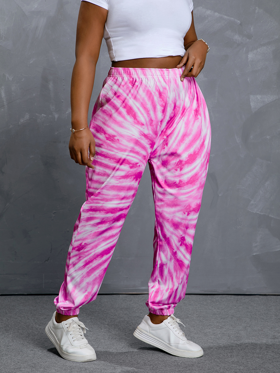 

Lovely Street Mid Waist Tie-dye Pink Plus Size Pants