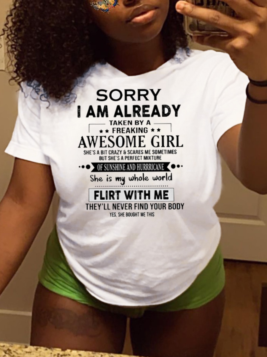 

Lovely Casual O Neck Letter Print White T-shirt