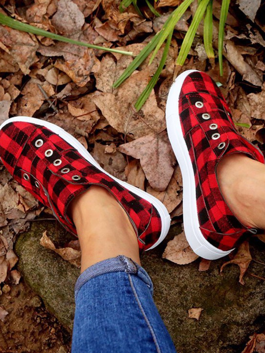 

Lovely Street Plaid Print Red Flats
