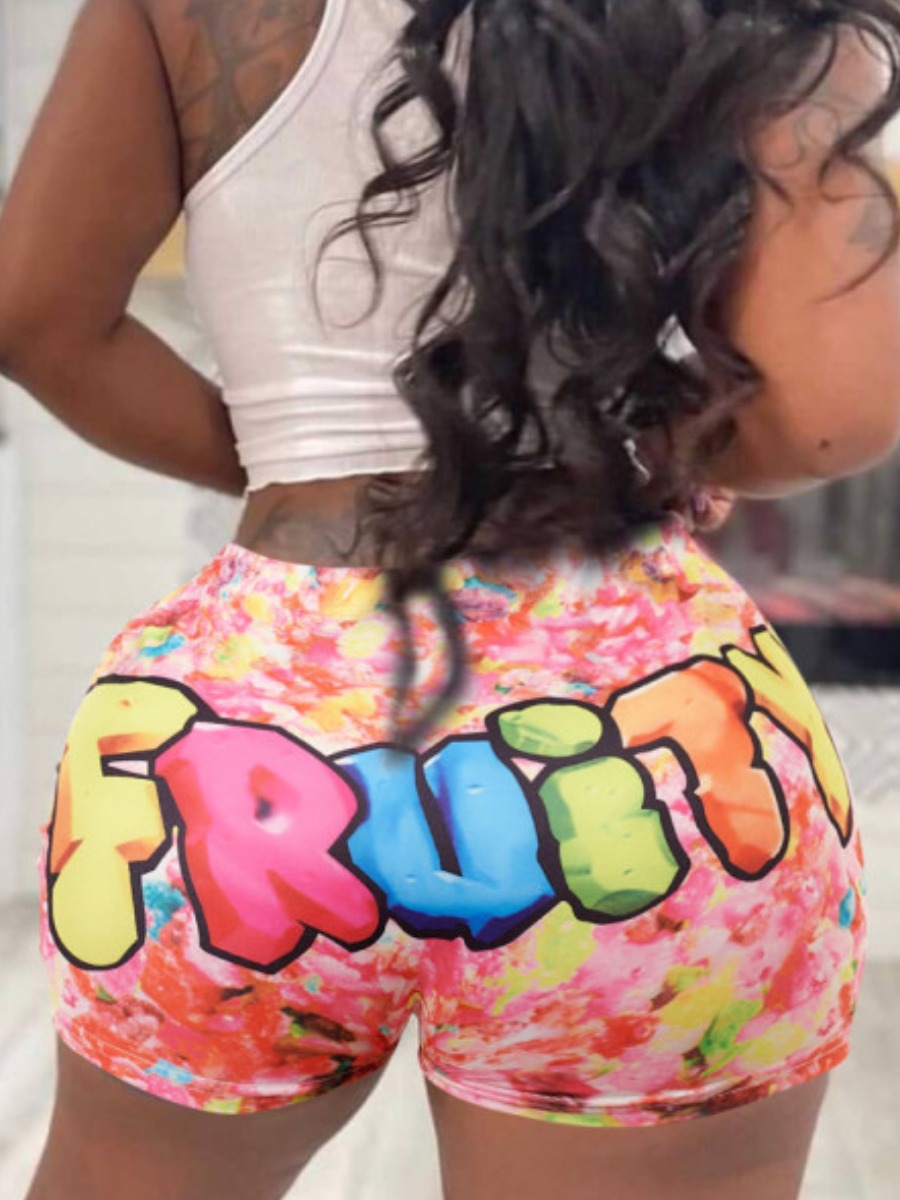 

Lovely Street Tie-dye Letter Print Multicolor Plus Size Shorts, Multi