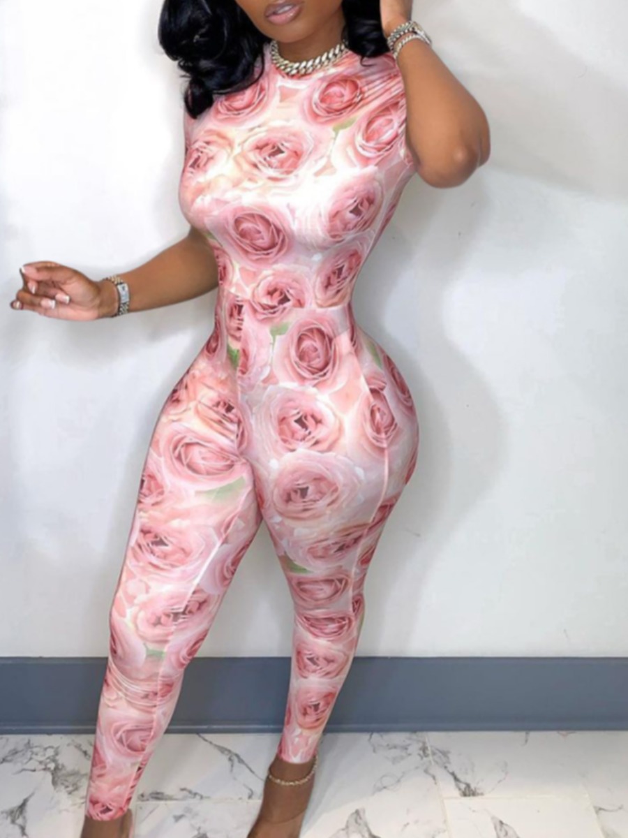 

Lovely Sweet O Neck Floral Print White One-piece Jumpsuit