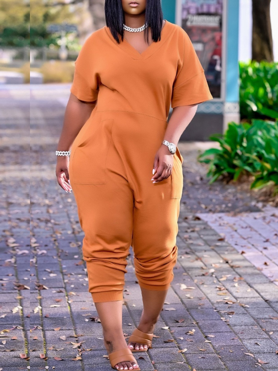 

LW Casual Dropped Shoulder Loose Orange One-piece Jumpsuit