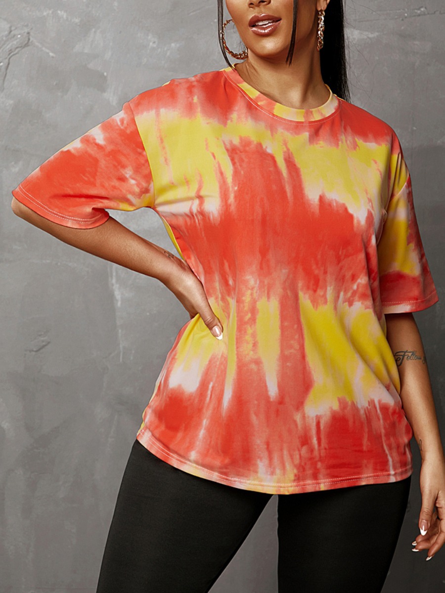 

Lovely Street O Neck Tie-dye Orange T-shirt