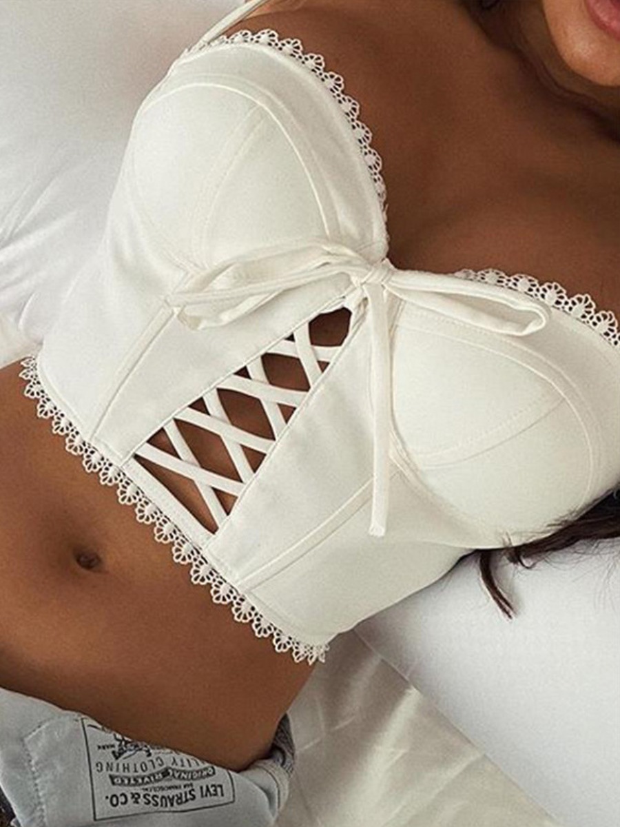 

Lovely Sweet Bandage Hollow-out Design White Camisole