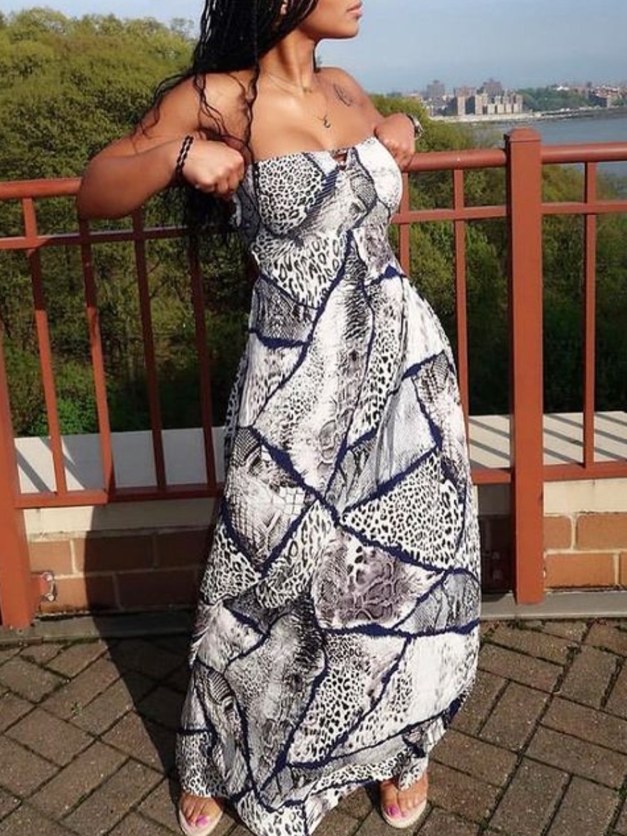 

Lovely Boho Off The Shoulder Leopard Print Floor Length A Line Dress
