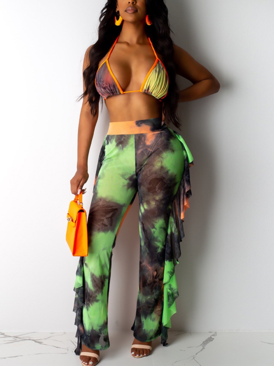 

Lovely Boho Tie-dye Flounce Design Multicolor Cover-up, Multi