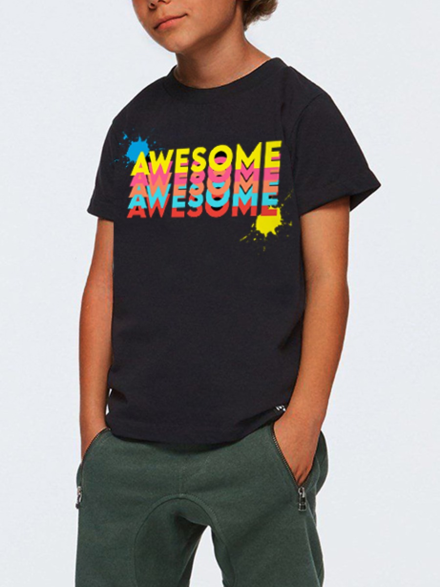 

Lovely Boy Casual O Neck Letter Print Black T-shirt