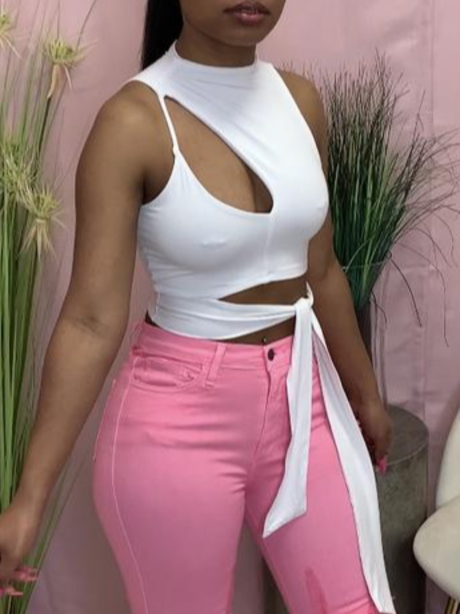 

Lovely Sweet Bandage Hollow-out Design White Camisole