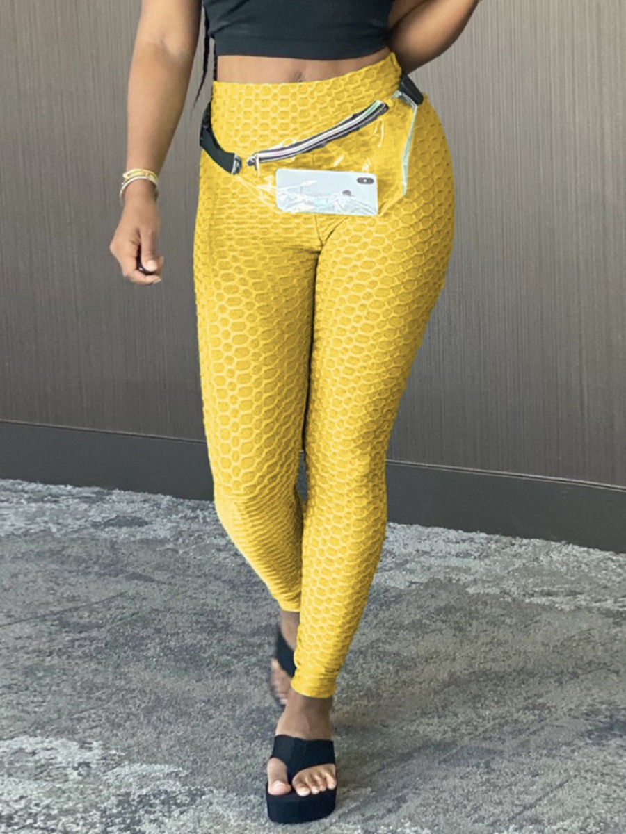 

Lovely Sporty High-waisted Elastic Yellow Leggings