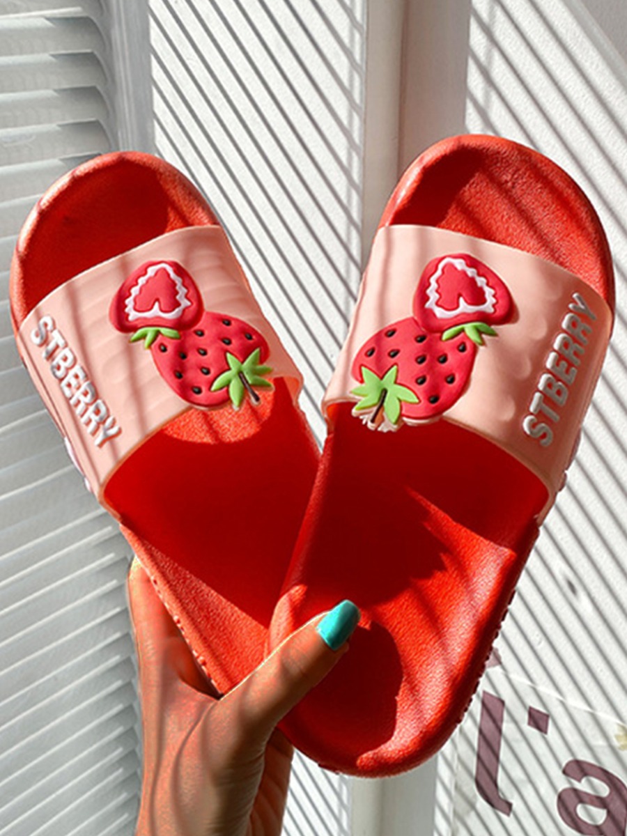 

Lovely Casual Fruit Letter Decoration Red Slippers