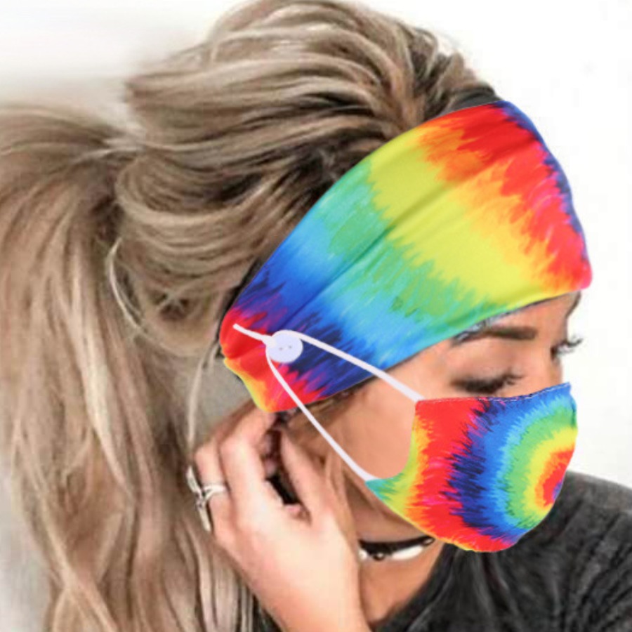 

Lovely Casual Tie-dye Multicolor Face Mask And Headband Set, Multi