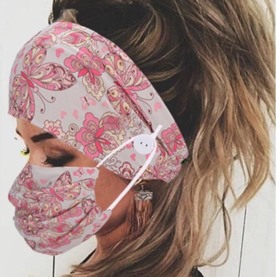 

Lovely Casual Butterfly Print Pink Face Mask And Headband Set