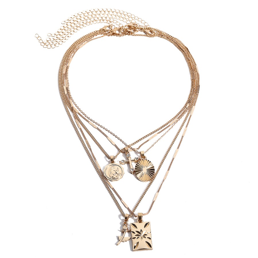 

Lovely Street Coin Floral Decoration Gold Multilayer Necklace