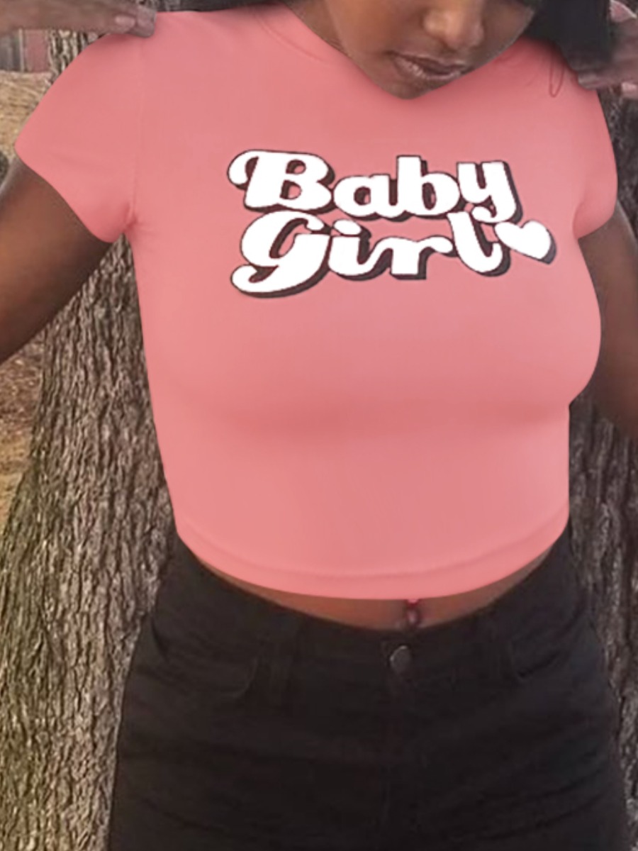 

LW Casual O Neck Letter Print Dusty Pink T-shirt