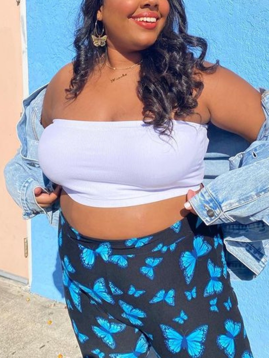 

Lovely Street Off The Shoulder Butterfly Print Black Plus Size Two-piece Pants Set