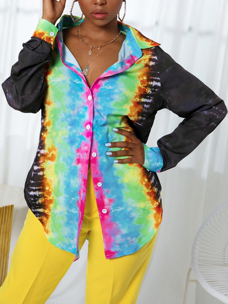 

Lovely Street Tie-dye Asymmetrical Multicolor Blouse, Multi