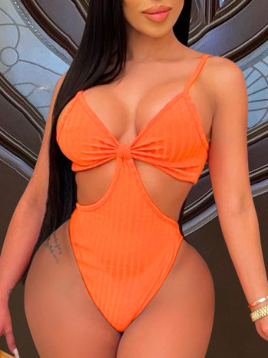 

Lovely Boho High-waisted Hollow-out Orange One-piece Swimsuit