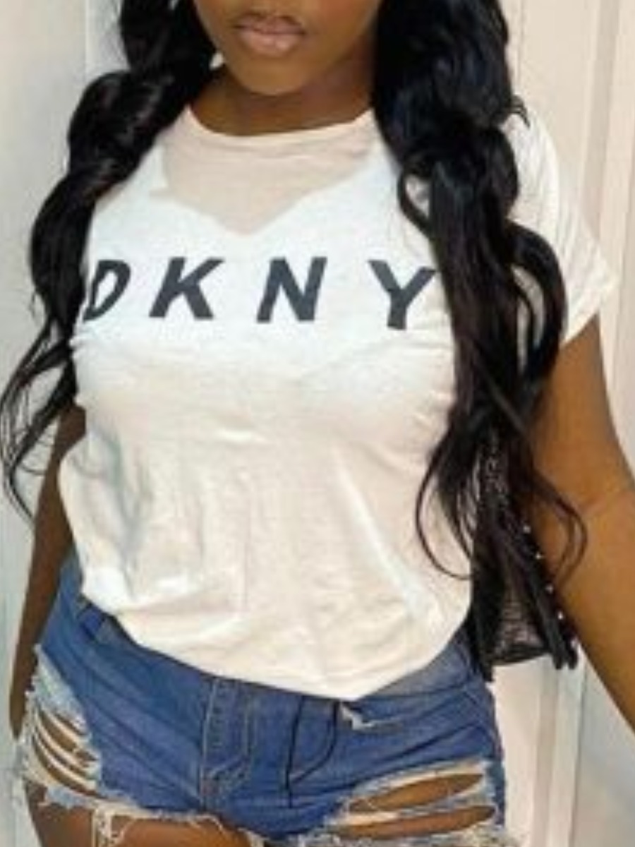 

Lovely Casual O Neck Letter Print White Plus Size T-shirt