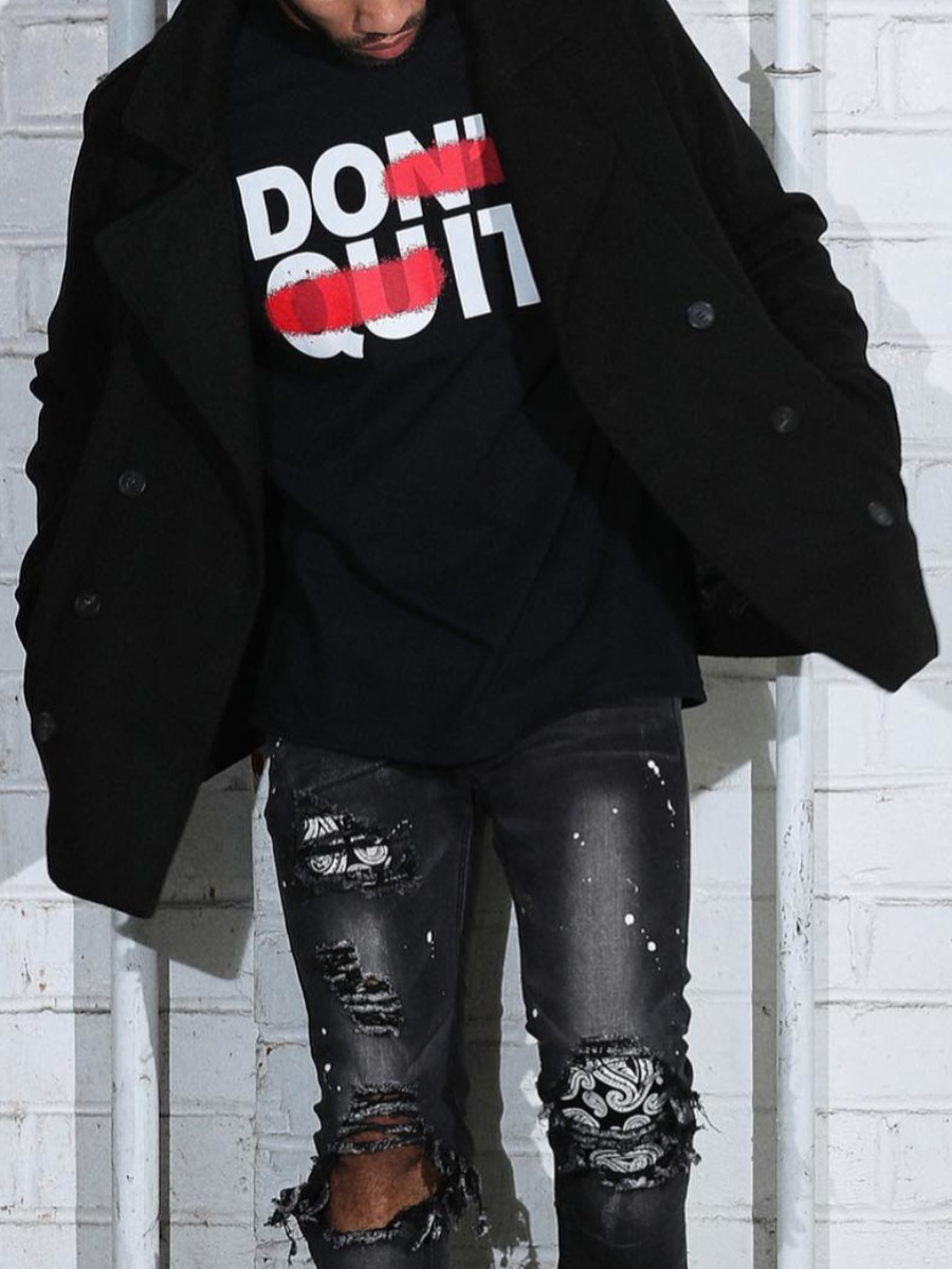 

Lovely Men Street O Neck Letter Print Black T-shirt
