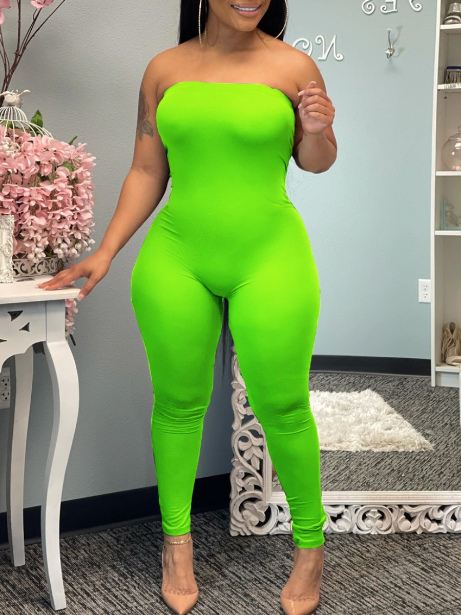 

Lovely Street Off The Shoulder Basic Skinny Green One-piece Jumpsuit