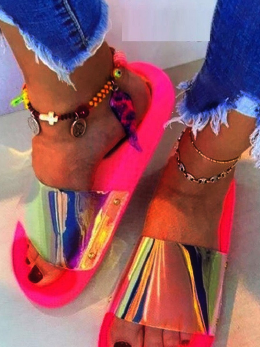 

Lovely Casual See-through Rose Red Slippers