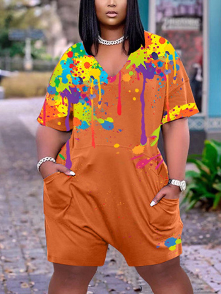 LW Plus Size Splash Ink Pocket Design Romper