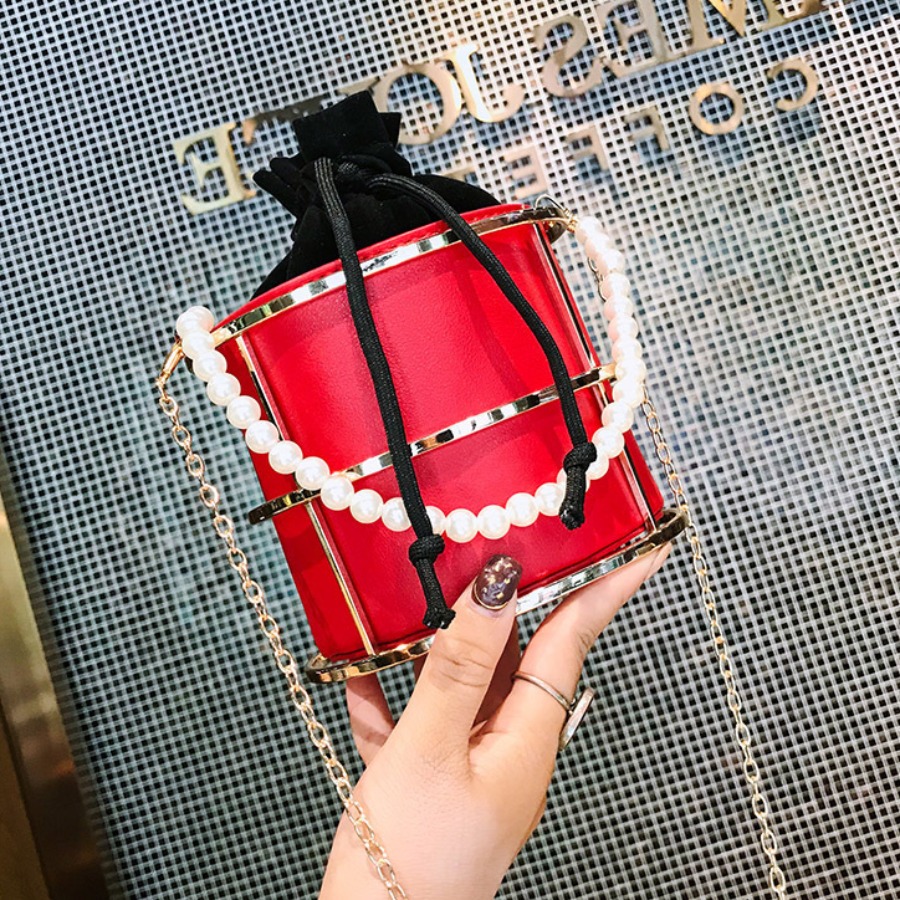 

Lovely Trendy Pearl Decoration Red Crossbody Bag