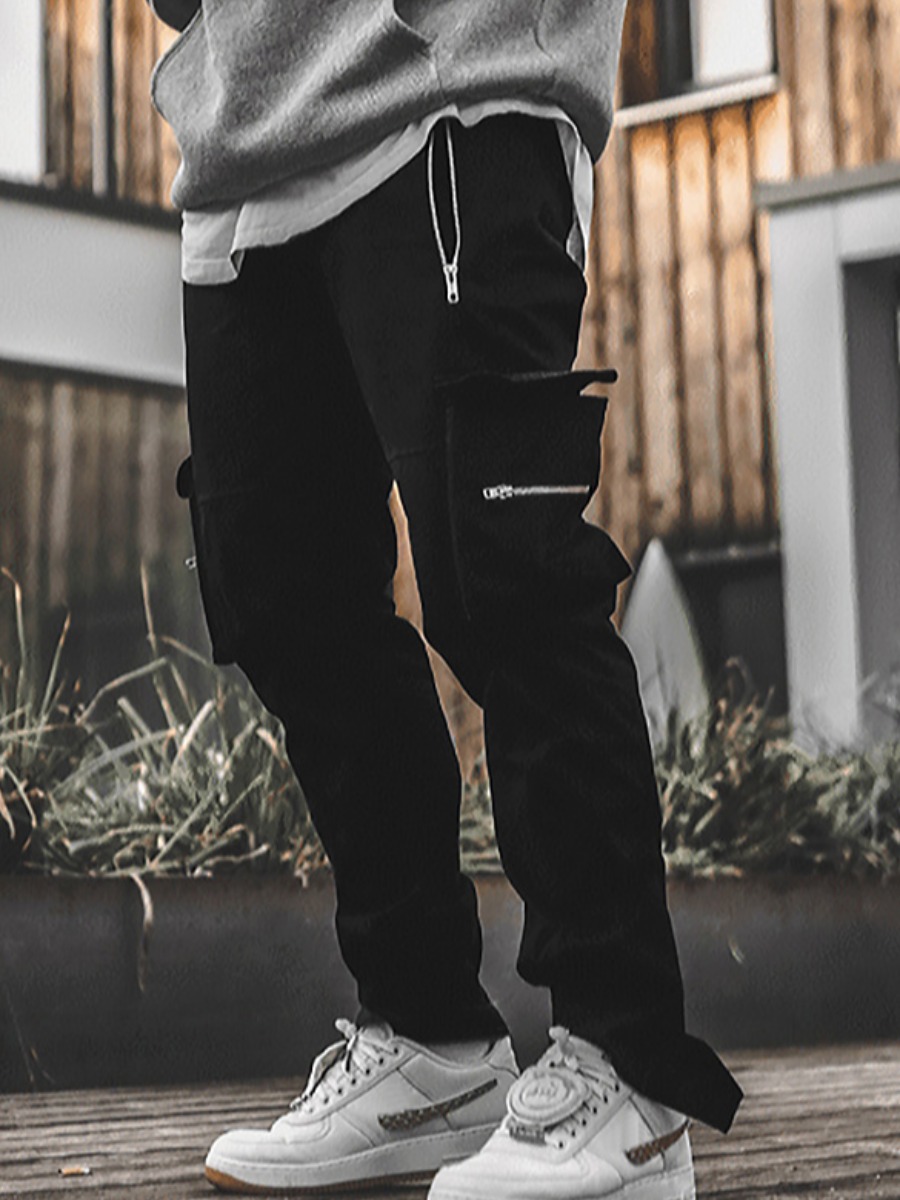 

Lovely Men Street Side Pocket Zipper Design Black Pants