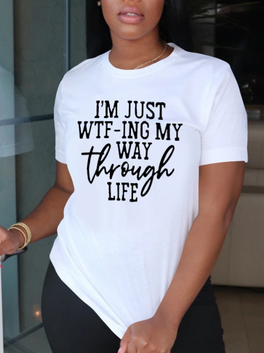 

Lovely Casual O Neck Letter Print White T-shirt