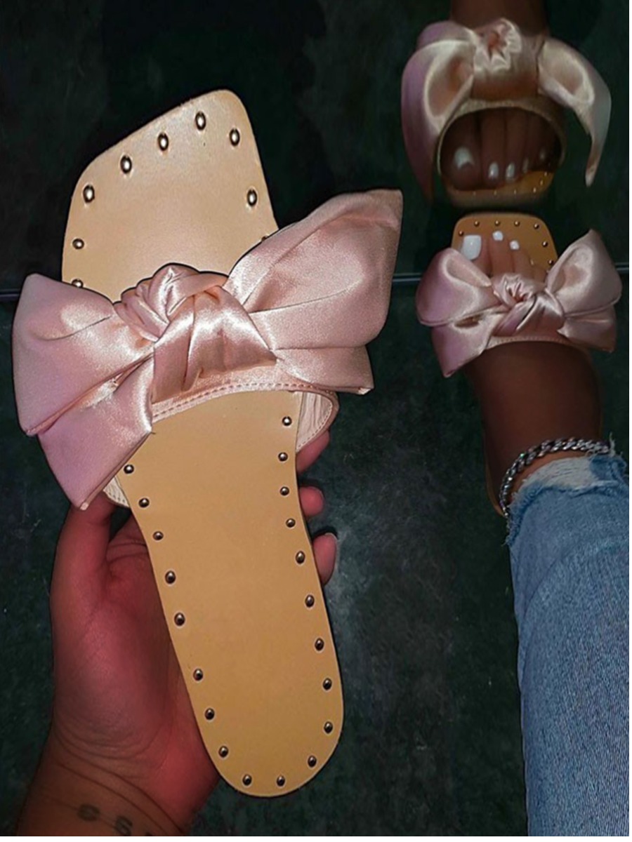 

LW Casual Bow-tie Decoration Light Pink Slippers