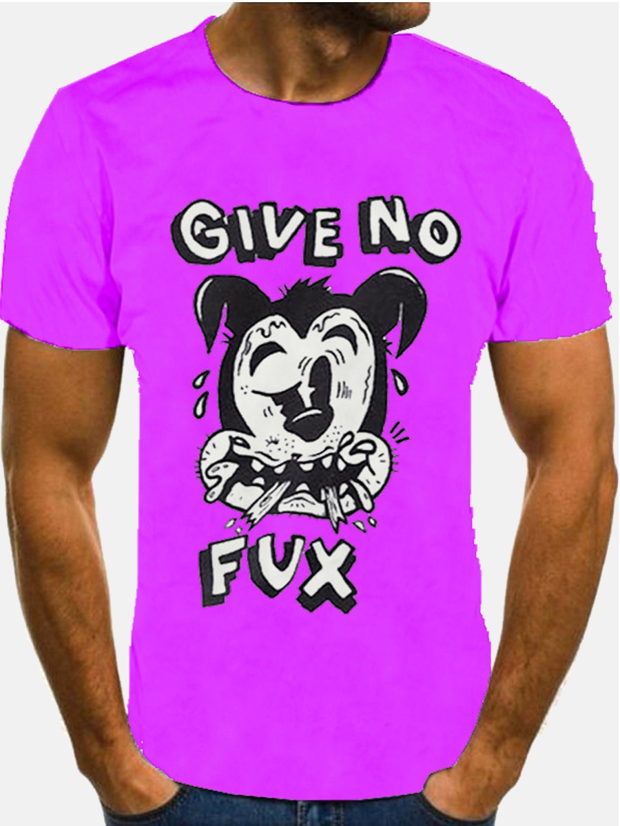 

Lovely Men Casual Cartoon Letter Print Purple T-shirt