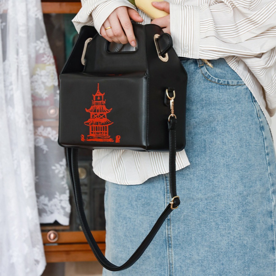 

Lovely Casual Tower Print Black Crossbody Bag