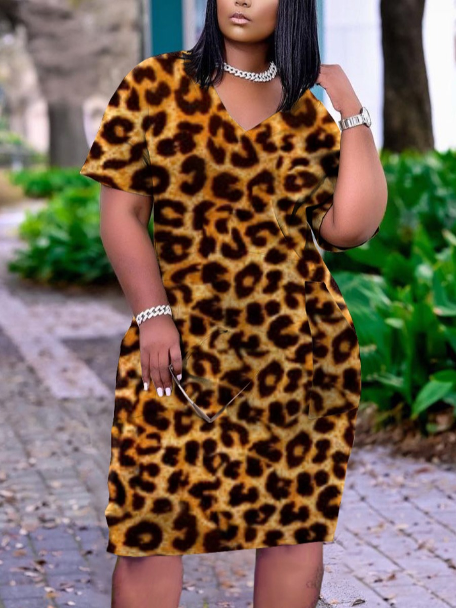 

LW Plus Size V Neck Leopard Print Dress