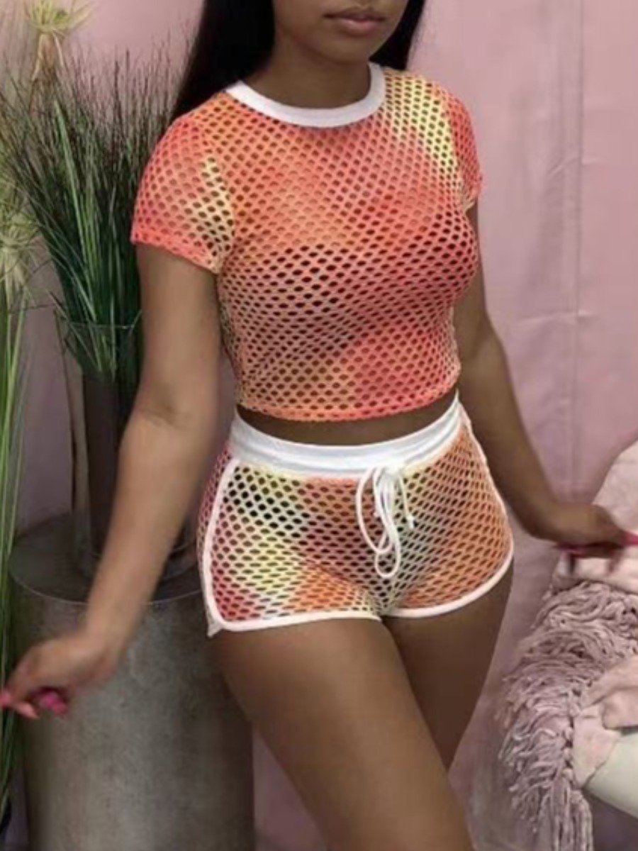 

Lovely Sporty Hollow-out Drawstring Croci Two Piece Shorts Set
