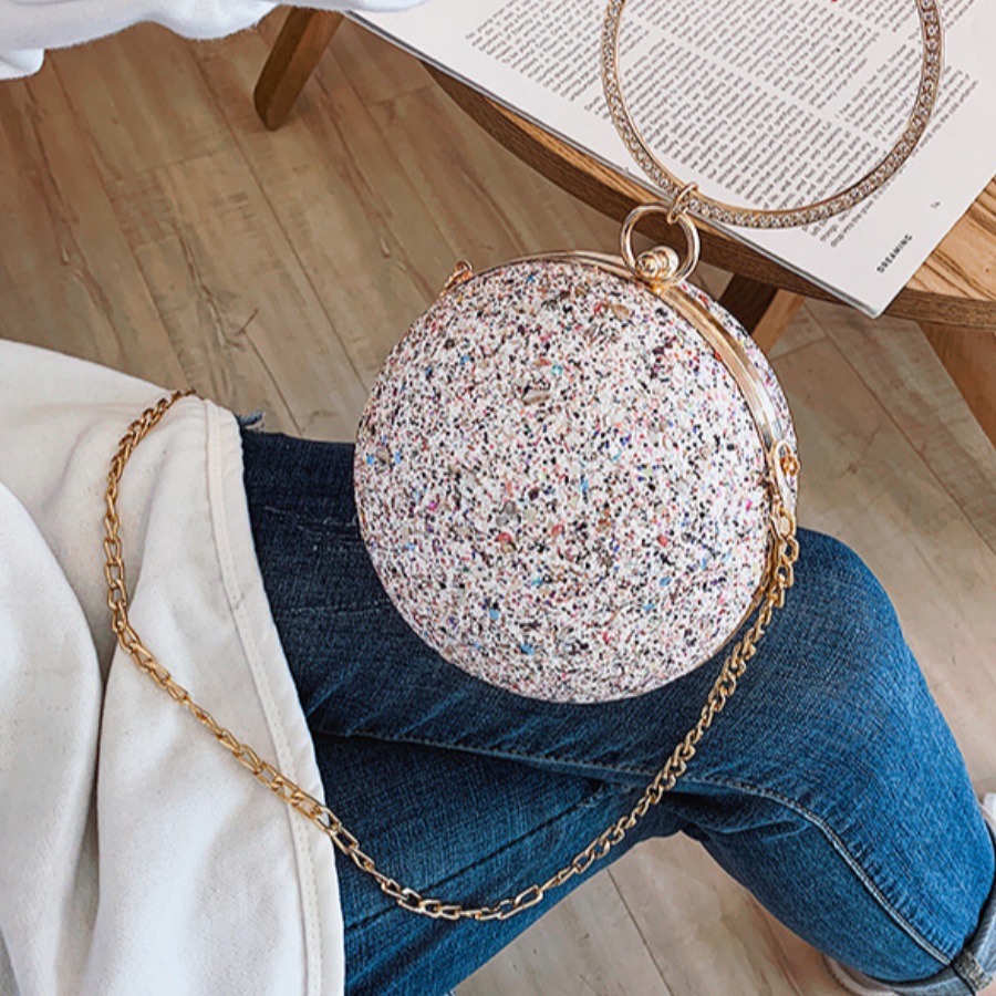

Lovely Street Ball-shaped Chain Strap White Crossbody Bag