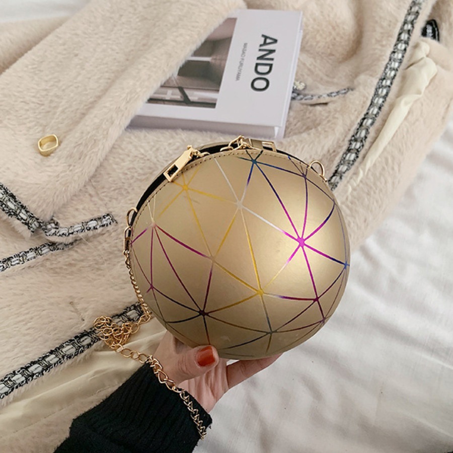 

Lovely Street Ball-shaped Geometric Print Gold Crossbody Bag