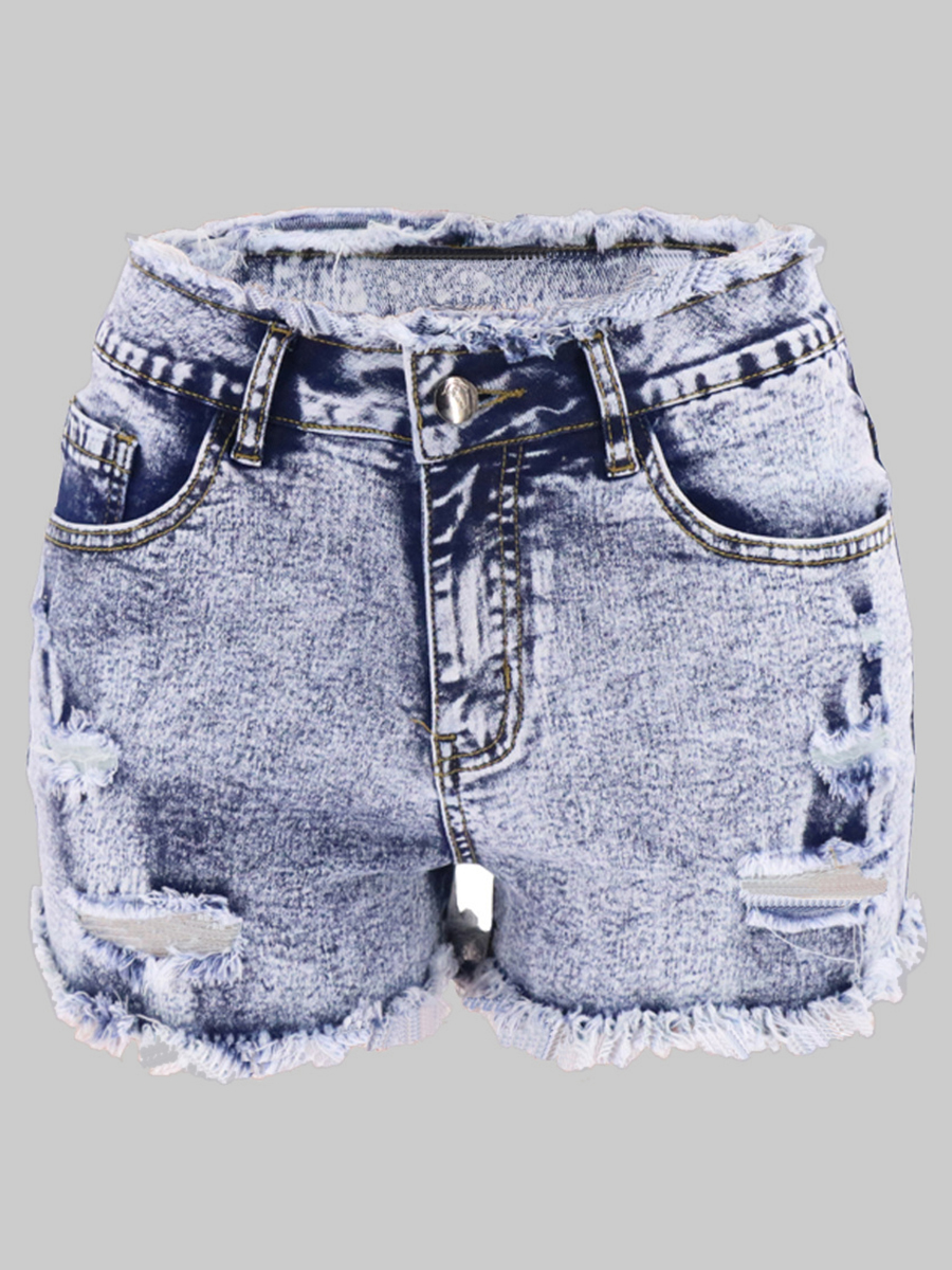 

Lovely Street High-waisted Ripped Baby Blue Denim Shorts