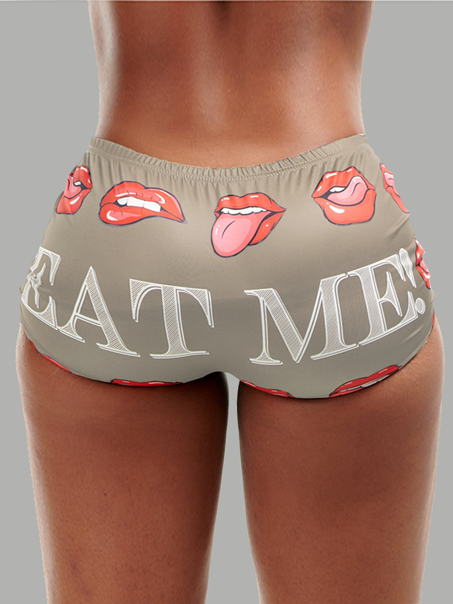

LW Lip Letter Print Shorts, Grey