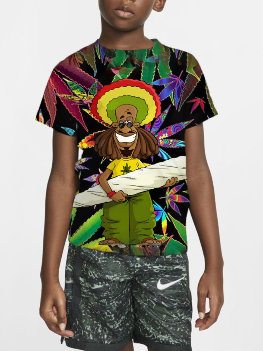 

Lovely Boy Street Cartoon Floral Print Multicolor T-shirt, Multi