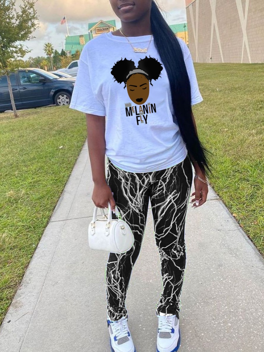 

Lovely Street Graffiti Letter Print Black Two Piece Pants Set