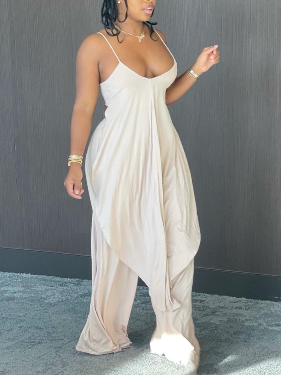 

Lovely Casual Hunging Top Loose Apricot Plus Size Two Piece Pants Set