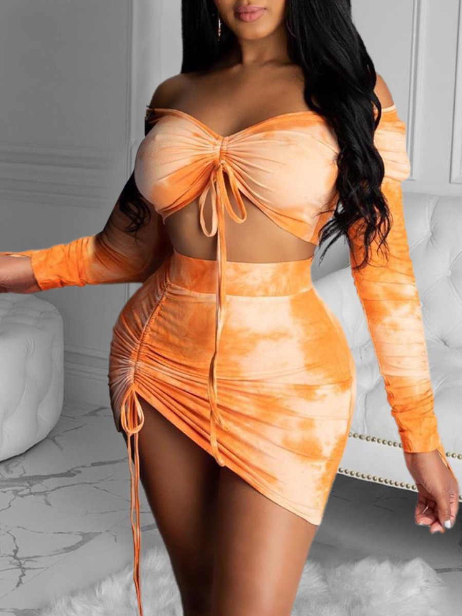 

Lovely Boho Tie-dye Drawstring Orange Tankini