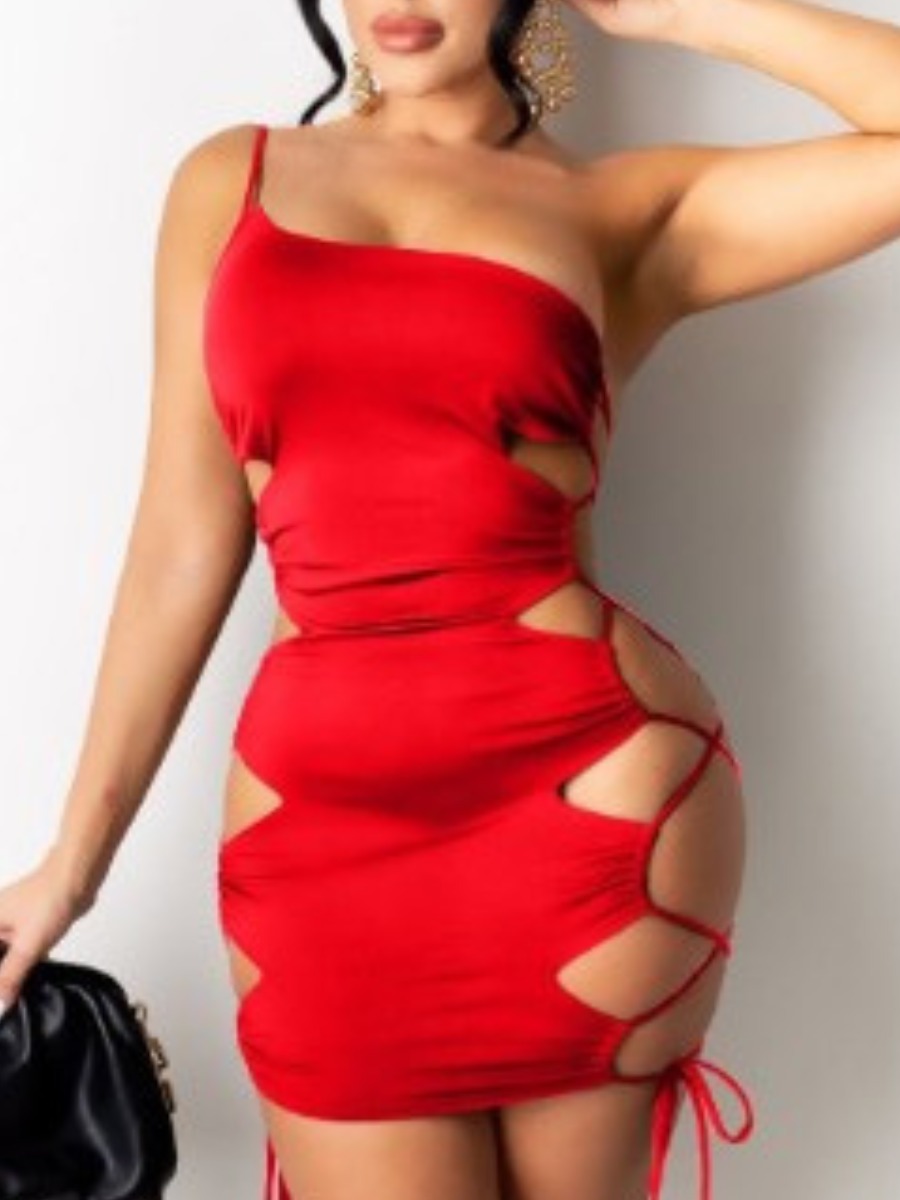 

Lovely Sexy Bandage Hollow-out Design Red Mini Dress
