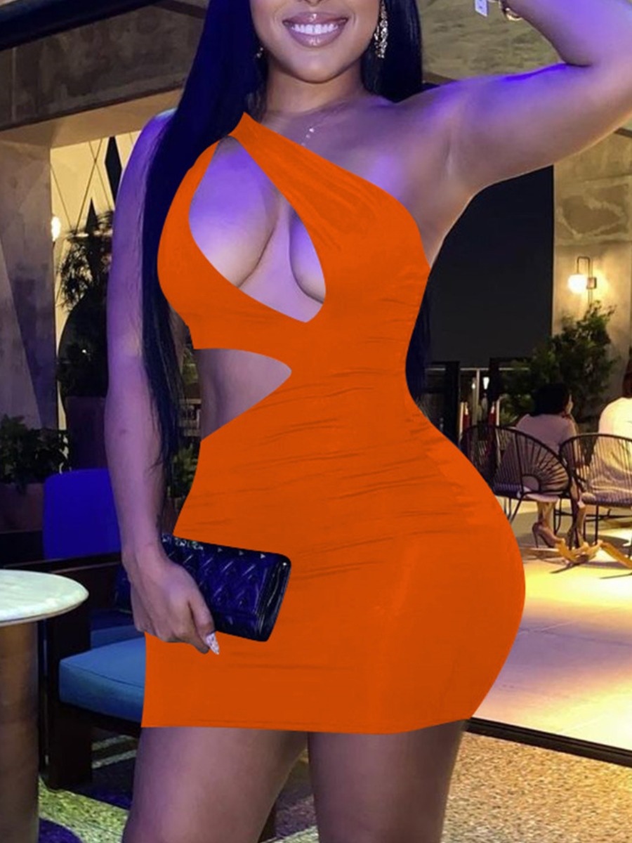 

LW SXY One Shoulder Cut Out Bodycon Dress, Orange