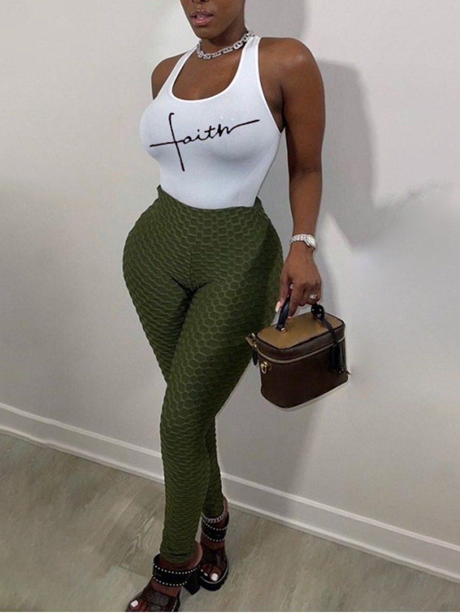 

Lovely Casual U Neck Letter Print White Plus Size Two-piece Pants Set