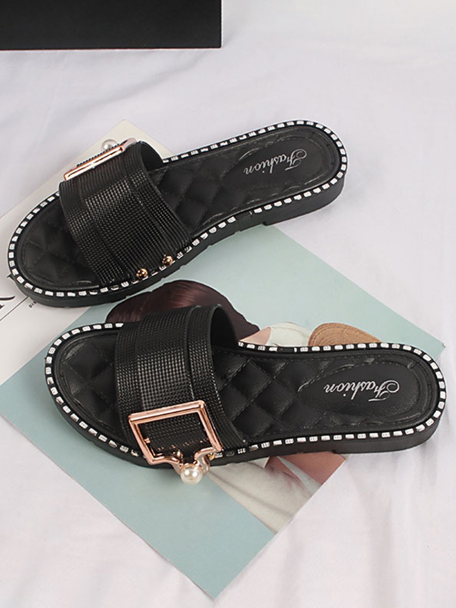 

Lovely Casual Buckle Design Black Slippers