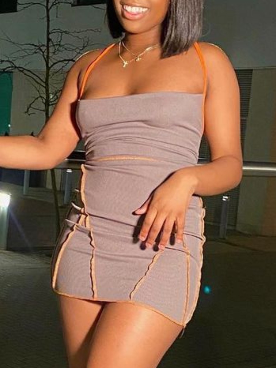 

Lovely Sexy Backless Bandage Design Grey Mini Dress