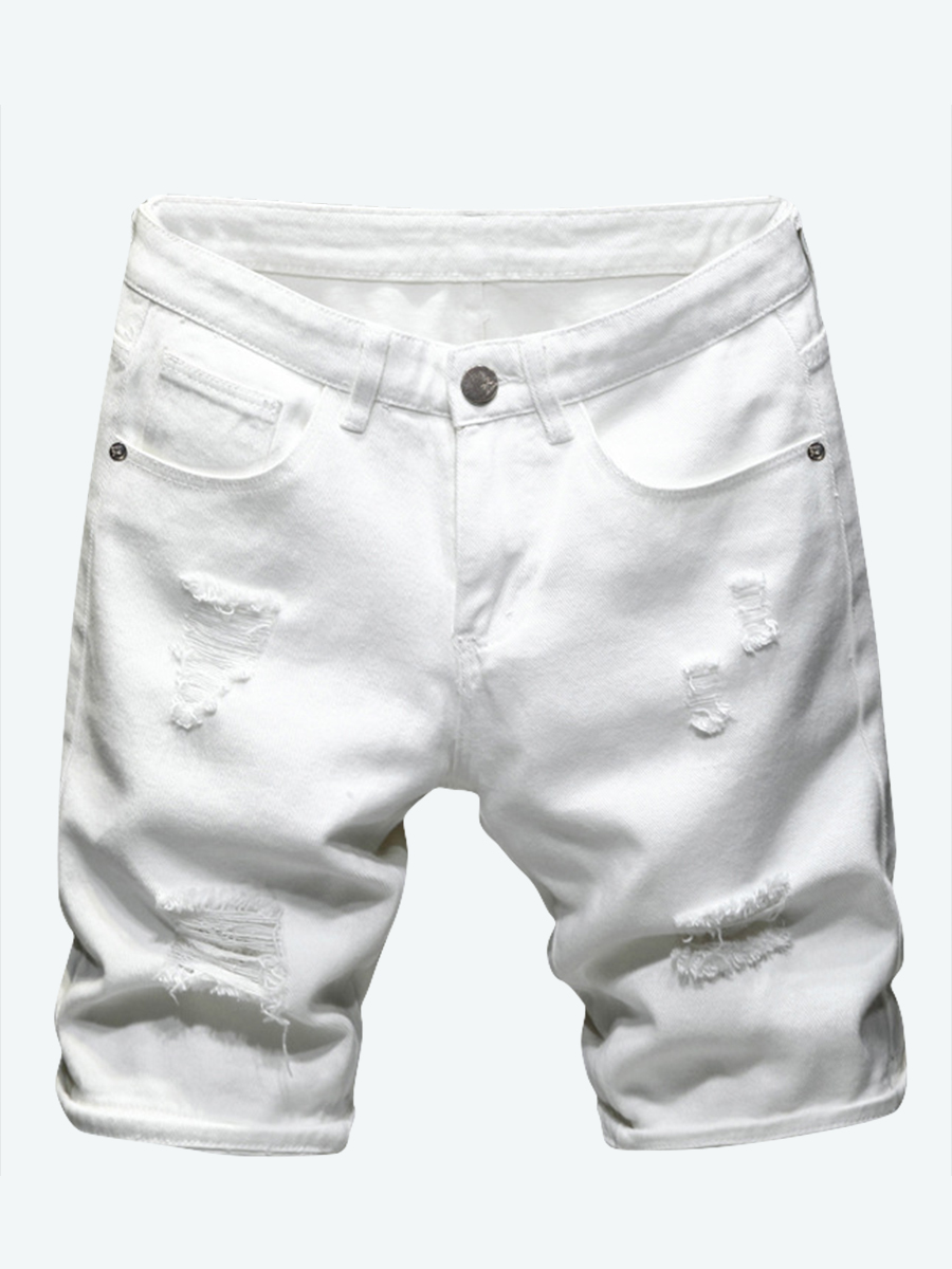 

LW Men Casual Mid Waist Ripped White Denim Shorts